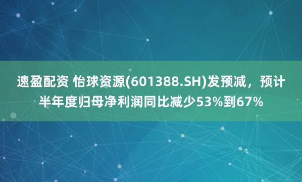 速盈配资 怡球资源(601388.SH)发预减，预计半年度归母净利润同比减少53%到67%